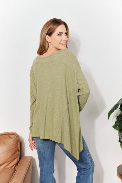 HEYSON Full Size Oversized Super Soft Rib Layering Top with a Sharkbite Hem and Round Neck