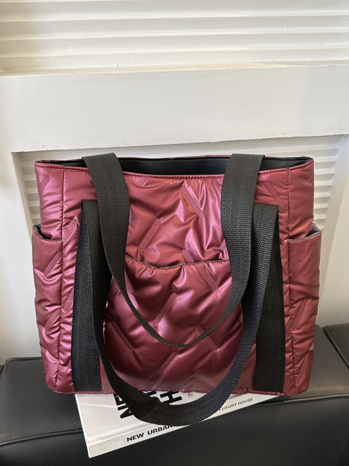 Solid Color Tote Bag with Side Pockets