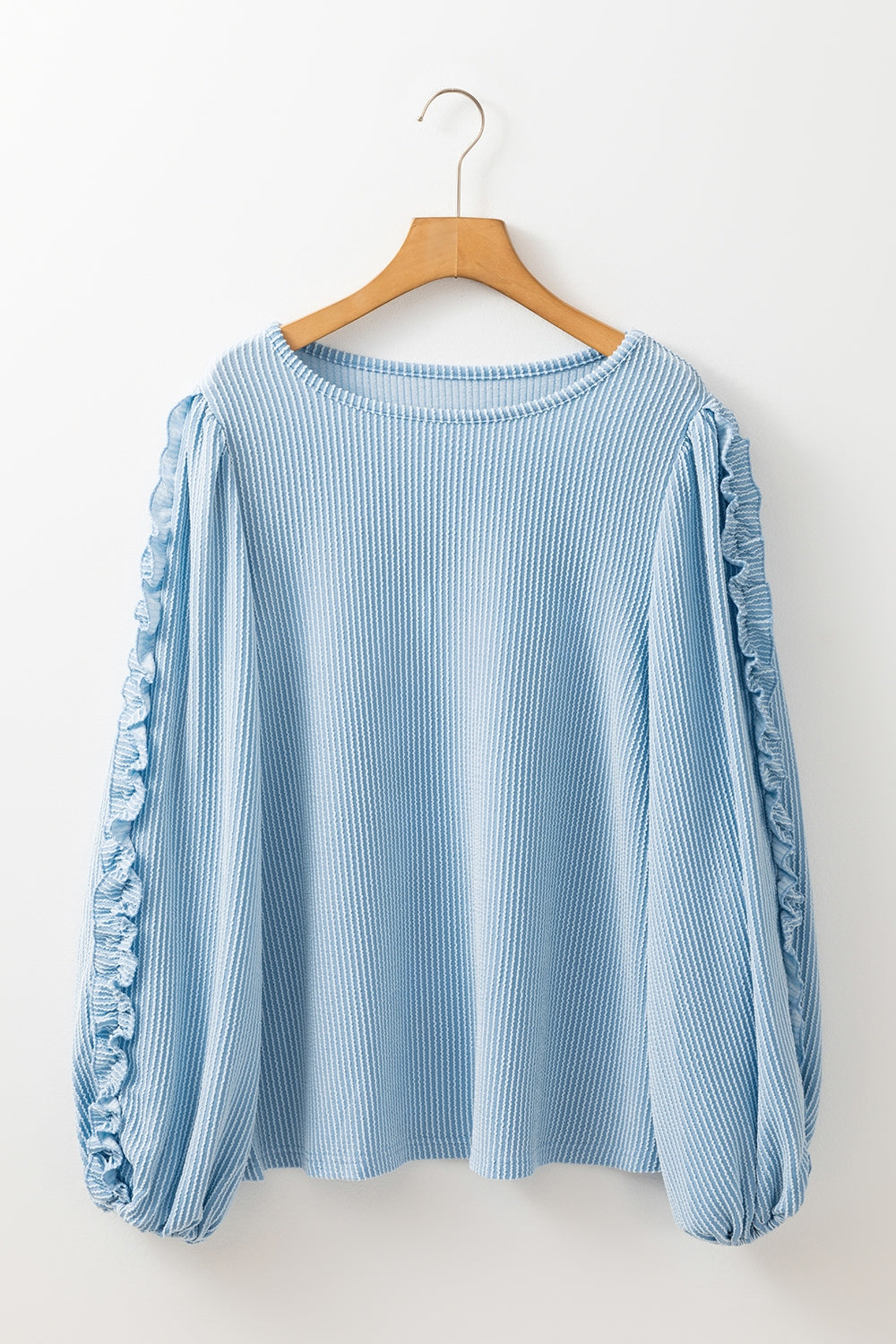 Frill Texture Round Neck Long Sleeve Sweatshirt