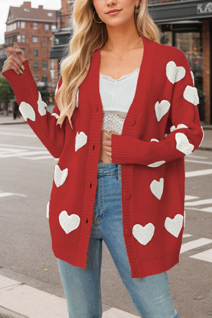 Heart Button Down Long Sleeve Cardigan