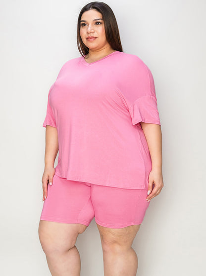 Basic Bae Full Size V-Neck Drop Shoulder T-Shirt and Shorts Set