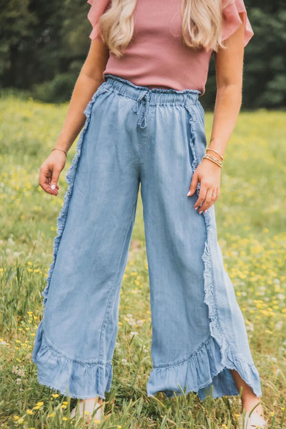 Raw Hem Wide Leg Jeans