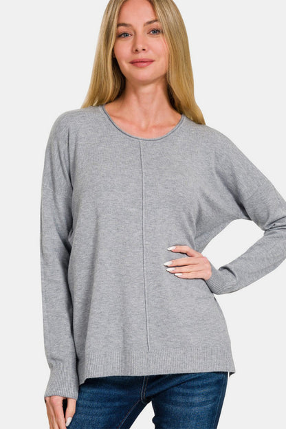 Zenana Front Seam Round Neck Sweater