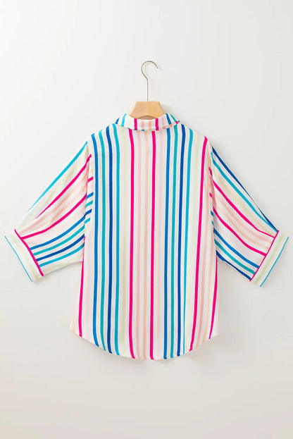 Contrast Stripes Collared Neck Button Up Shirt