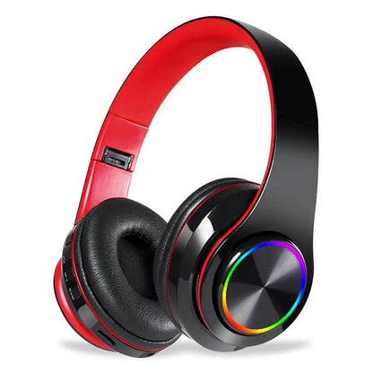 Rainbow LED Wireless Bluetooth Headphones with Deep Bass Stereo and Microphone