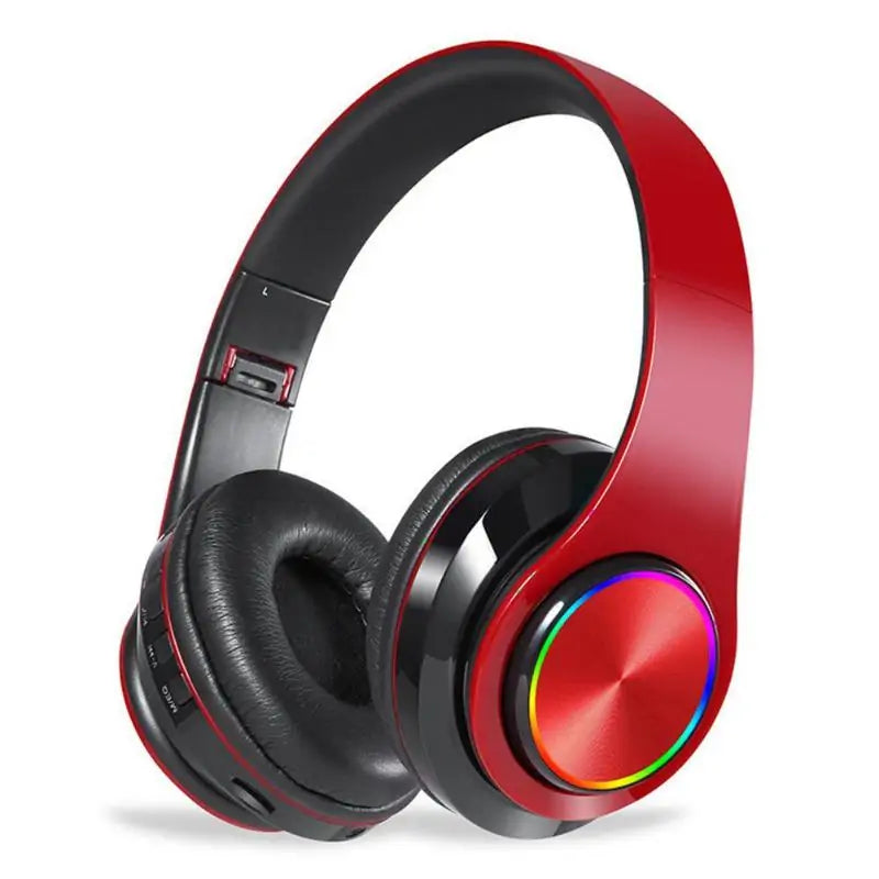 Rainbow LED Wireless Bluetooth Headphones with Deep Bass Stereo and Microphone