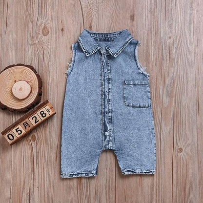 Short-Sleeve Denim Romper