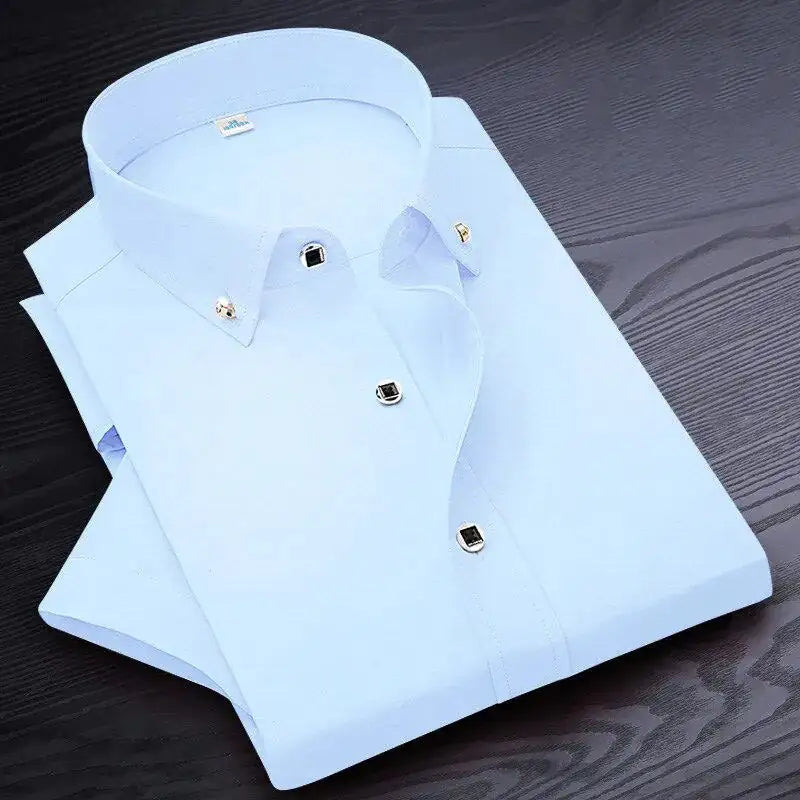 High Quality Non-ironing Men Dress Shirt Short Sleeve New Solid Male Clothing Fit Business Shirts White Blue Navy Black Red