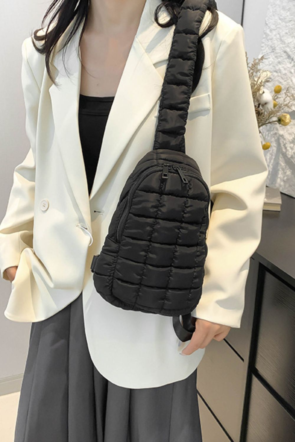 Quilted Nylon Crossbody  Bag