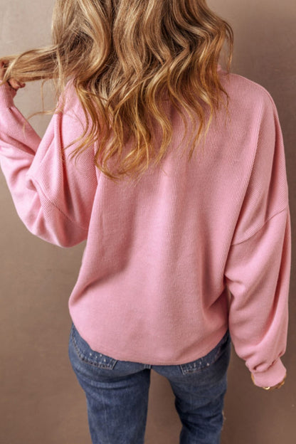 Pocketed Half Button Long Sleeve Sweatshirt