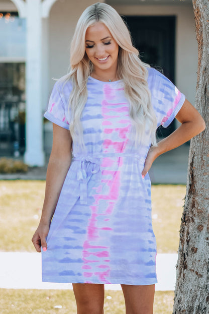 Women Tie-Dye Belted T-Shirt Dress