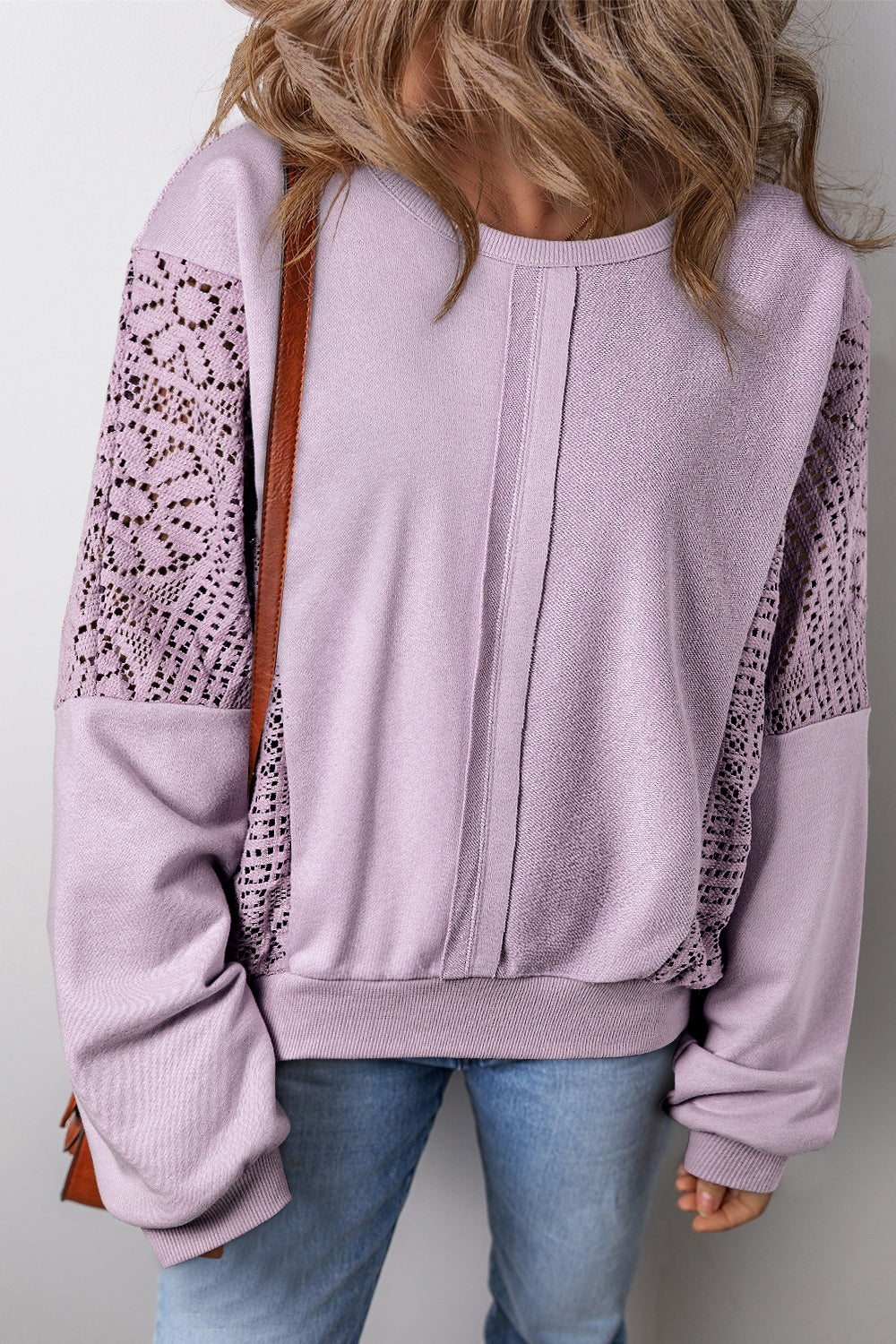 Crochet Round Neck Long Sleeve Sweatshirt