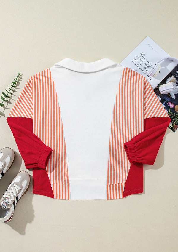 Striped Johnny Collar Long Sleeve Sweatshirt