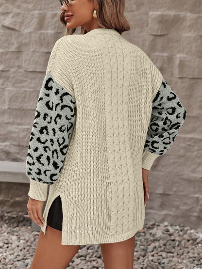 Pocketed Leopard Open Front Cardigan