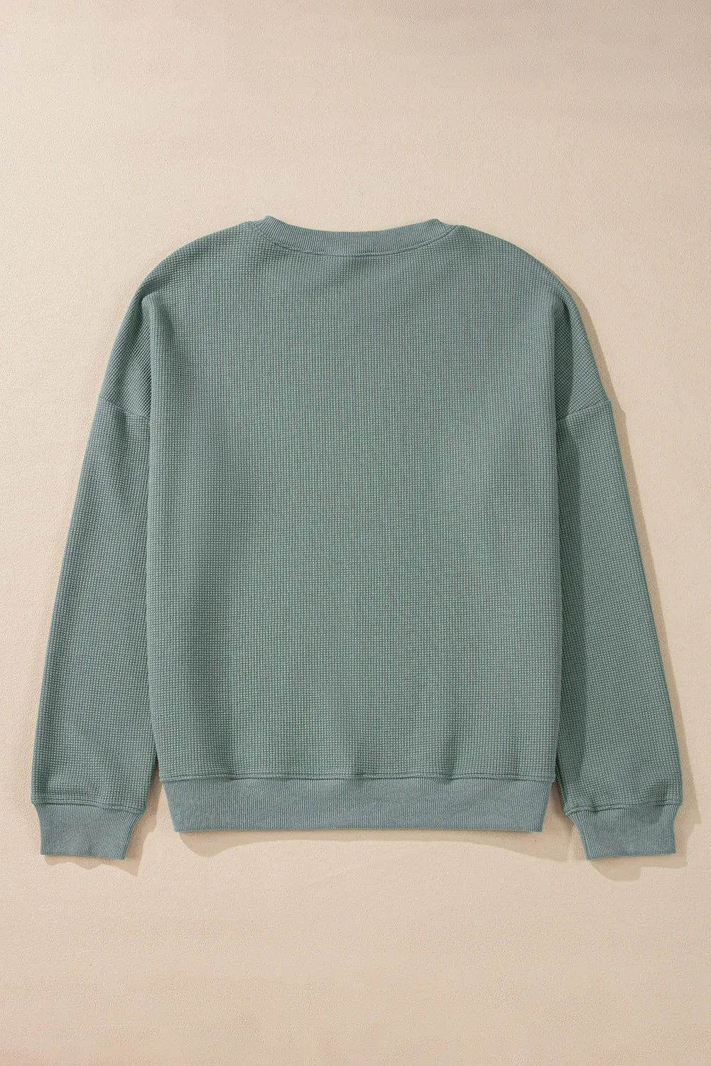 Waffle-Knit Long Sleeve Dropped Shoulder Top