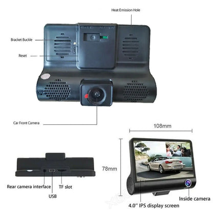 1080P 4" Dual Lens HD Car DVR Rearview Video Dash Cam Recorder Camera G-Sensor