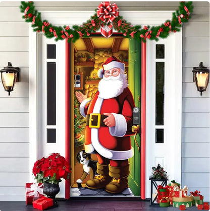 Christmas Forest Background Fabric Door Hanging for Christmas Party Decoration