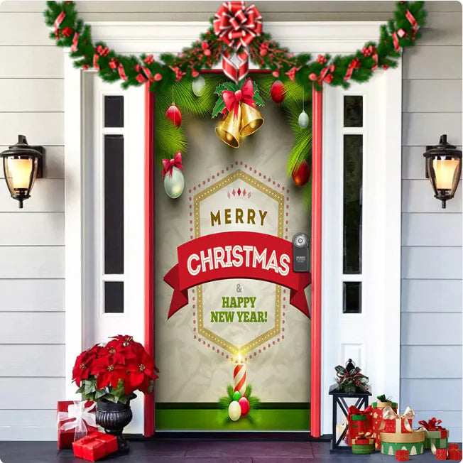 Christmas Forest Background Fabric Door Hanging for Christmas Party Decoration