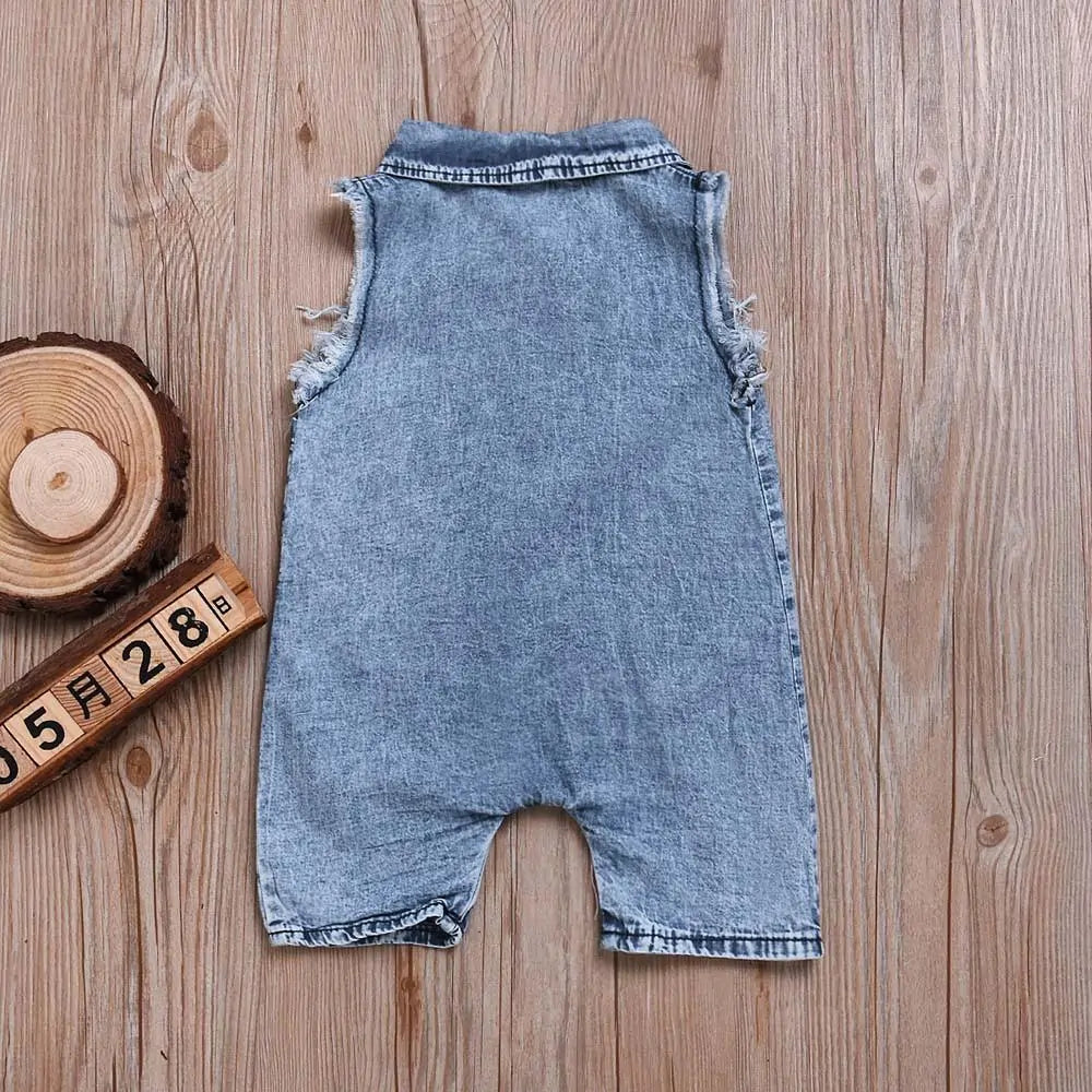 Short-Sleeve Denim Romper